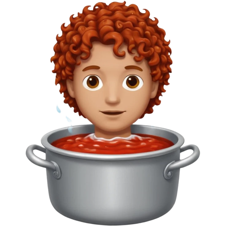 a white man with brown curly hair swimming in a pot of sauce emoji