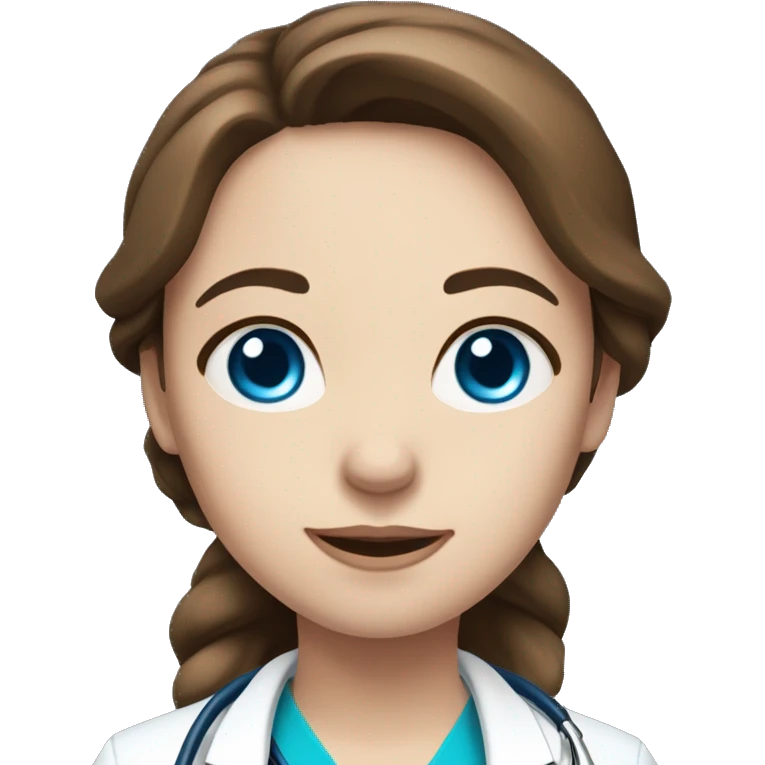 female doctor with medium brown hair, blue eyes, pale skin and a blue stethoscope  emoji