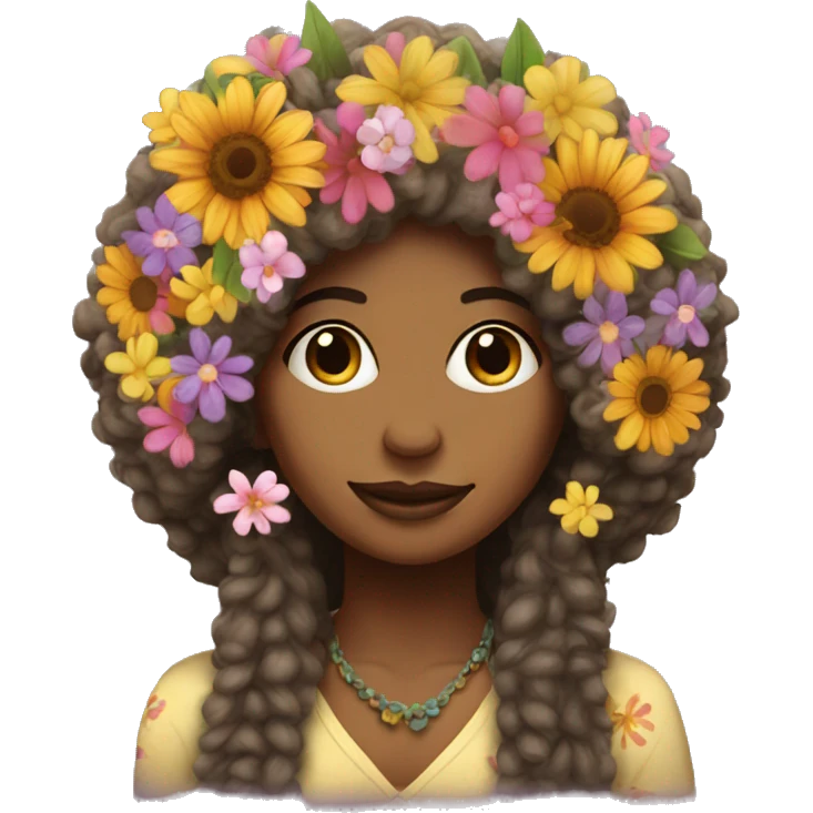 hippie woman with afro flowers in hair  emoji