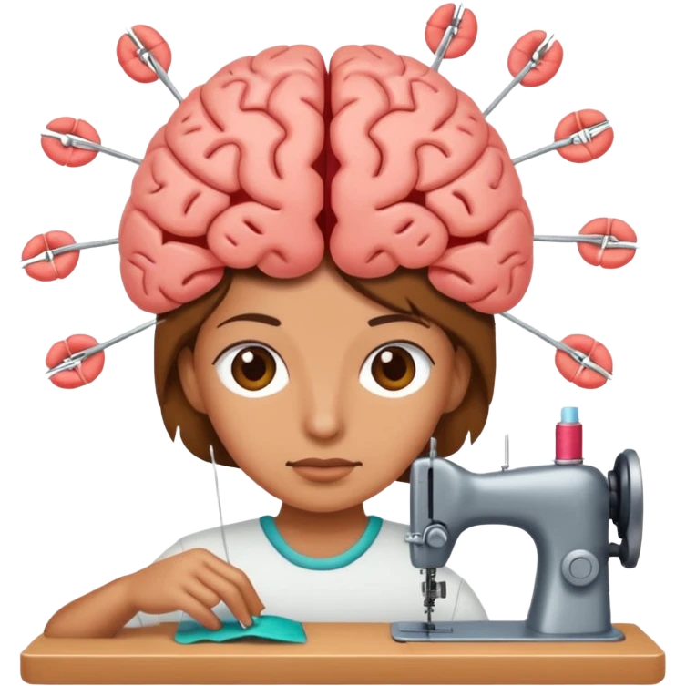 Una persona cosiendo un cerebro emoji