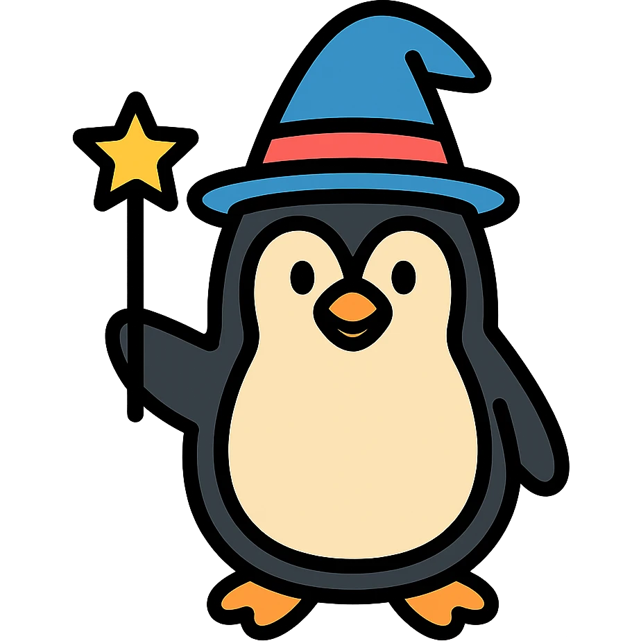 color outline icon of a penguin wizard emoji