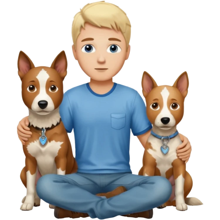 Blonde hair blue eye man with cattle dog emoji