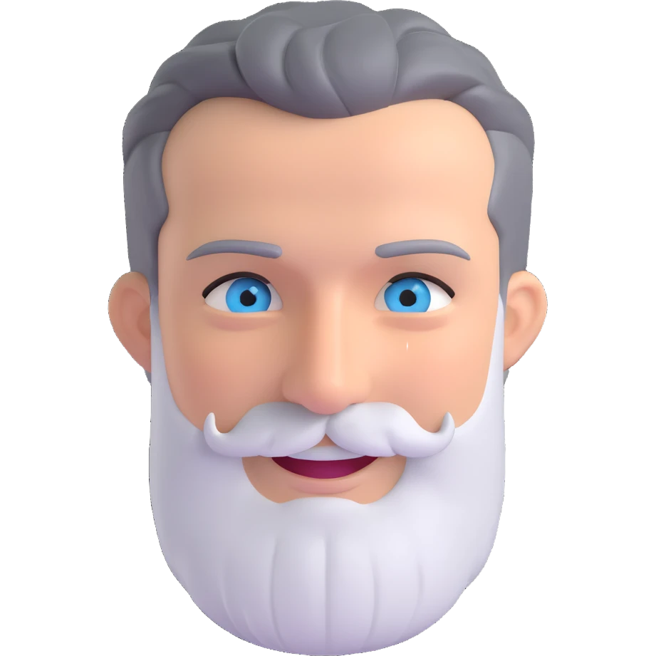 A middle-aged man with a medium black and gray beard, short dark hair cut to the scalp on the sides and combed back on top, blue eyes, smiling emoji