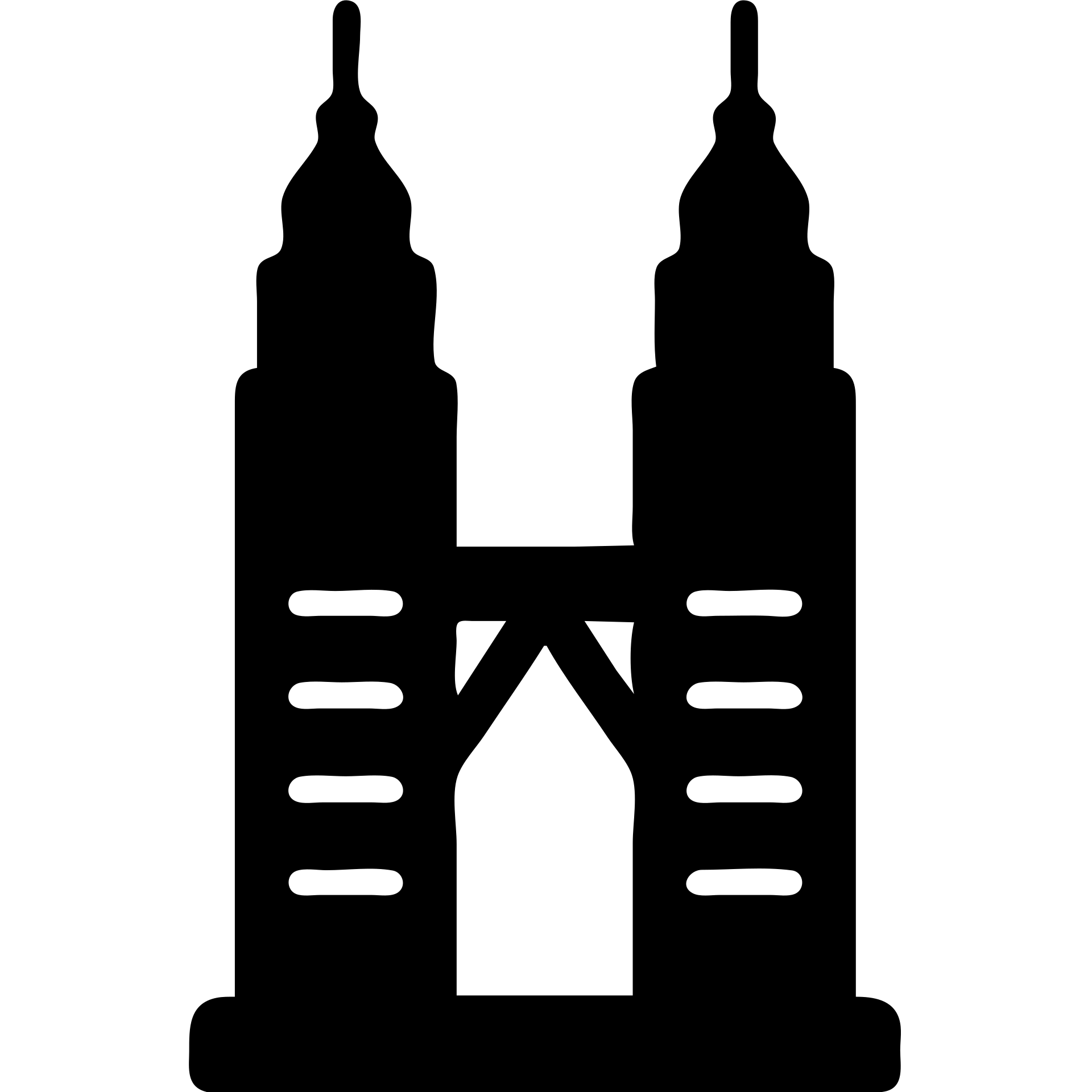 solid filled icon of the Petronas Towers with a slight perspective, suitable for slides emoji