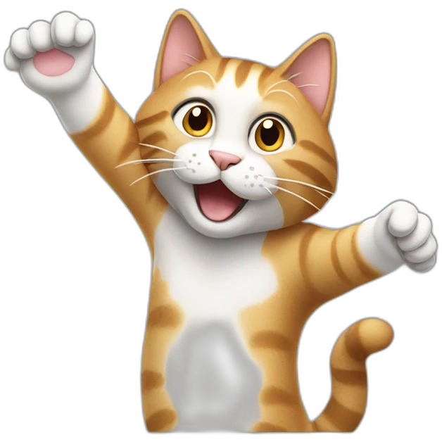 upper body of cat stretching paws high in celebration emoji