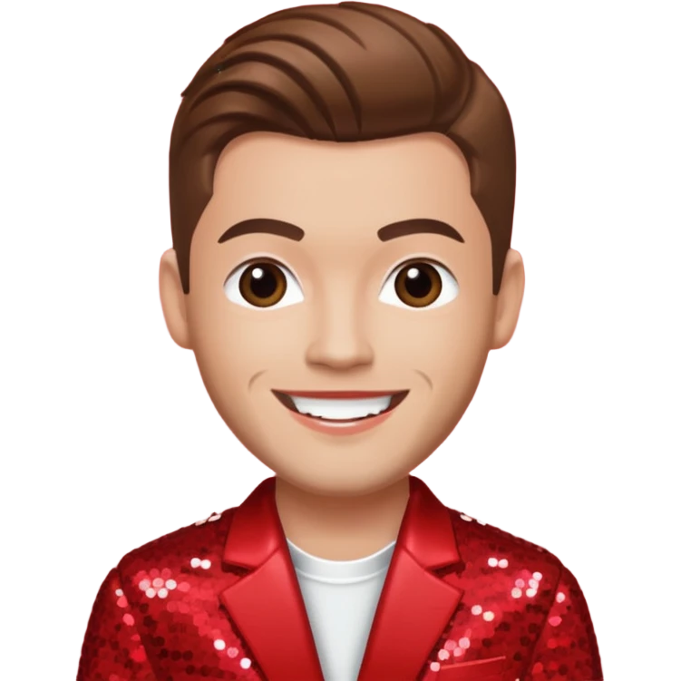 Mikey Graham from Boyzone with brown hair, light skin, red sequin outfit emoji