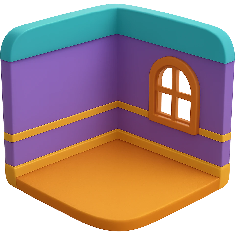 create an empty 3d cartoony room in a rounded square shape on a transparent bg emoji