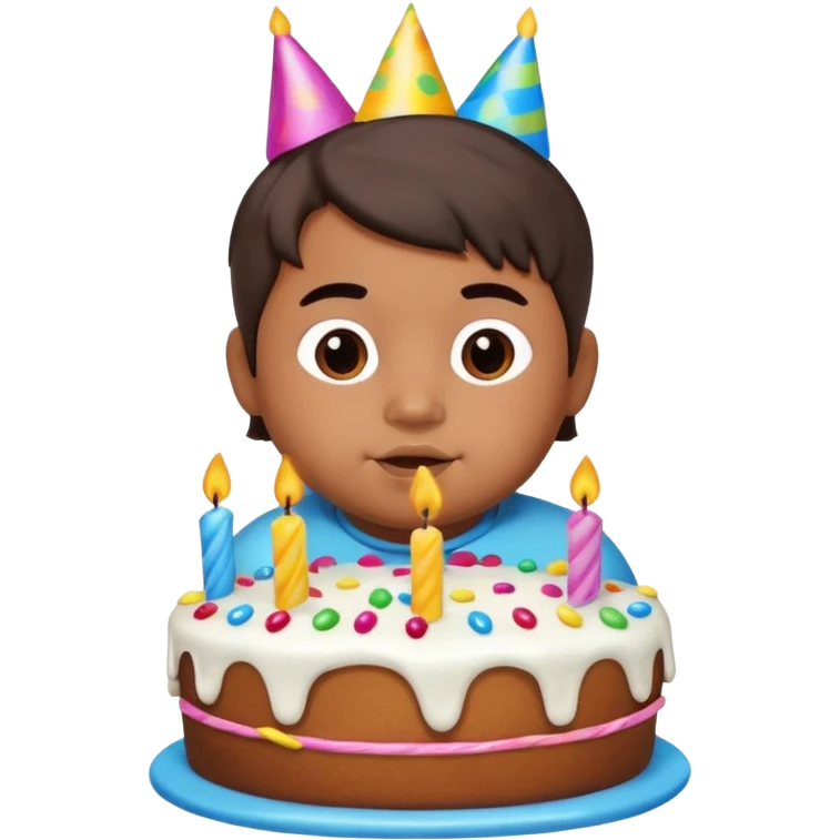 chubby mexican boy with pony tail coming out of cake emoji
