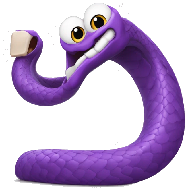 A purple snake laughing joyfully, showing its humor. emoji
