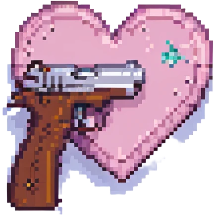 pink heart pistol, pixel art style, simple and retro emoji