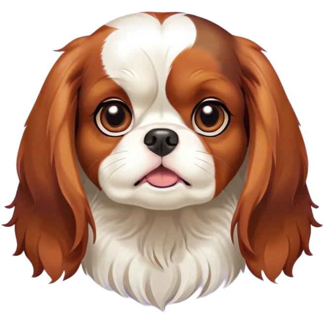 Cinematic Comical Tri-Colour Cavalier King Charles Spaniel Portrait Emoji, Head tilted dramatically with an exaggeratedly shocked or offended expression, short, silky tri-colour fur with bold black, white, and tan patches, wide, expressive brown eyes filled with exaggerated disbelief, Simplified yet hilariously expressive features, highly detailed, glowing with a slightly sassy glow, high shine, dramatic yet playful, stylized with an air of attitude, bright and endearing, soft glowing outline, capturing the essence of a sassy and over-the-top pup, so meme-worthy it feels like it could side-eye its way into internet fame instantly! emoji