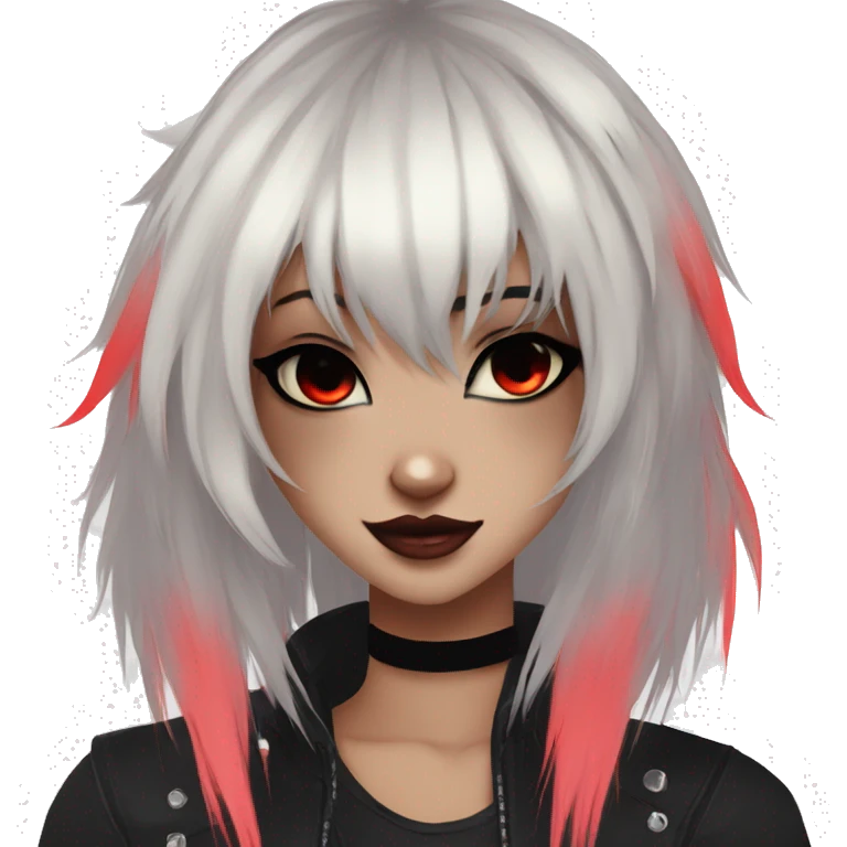 Anthro Edgy Cool Beautiful Black Cat-Fursona with Emo Hair-bangs with Red Streaks emoji