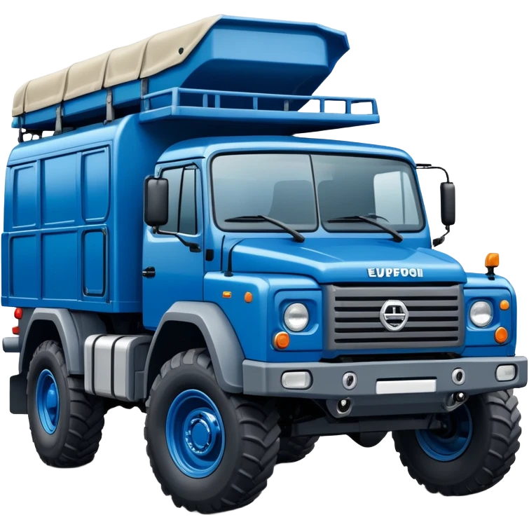 europeal looking expedition truck in blue emoji