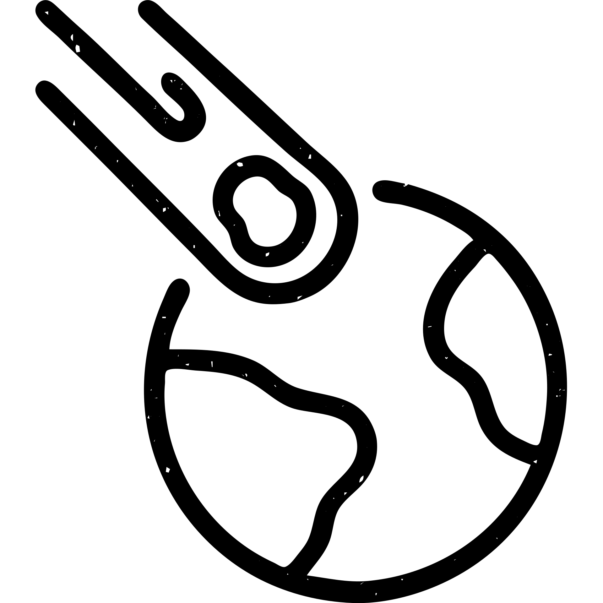 minimalist outlined icon of a meteor hitting a planet, worn distressed effect emoji