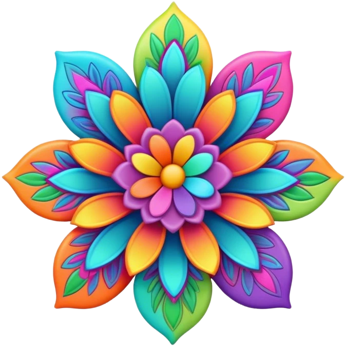 3D, psychedelic colored hippie style flower  emoji