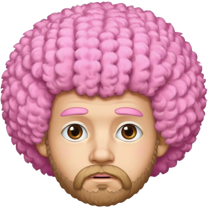 A light-skinned man with a fluffy pink afro, brown eyes, a beard, and a slightly uneasy expression. emoji
