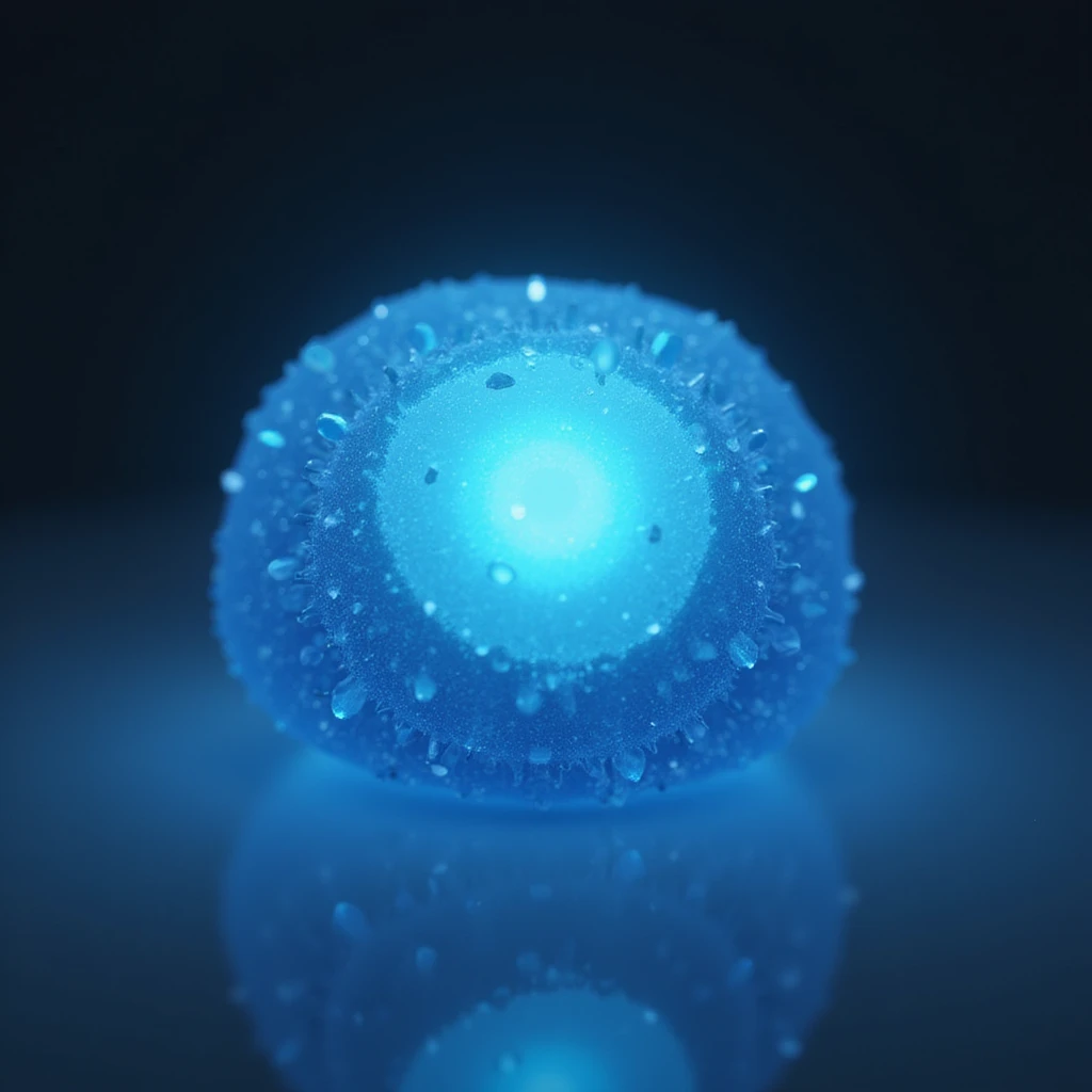 realistic blue candy with a glowing center, photorealistic style emoji