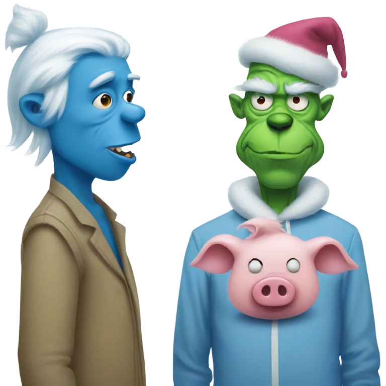 Blue grinch and pig man  emoji
