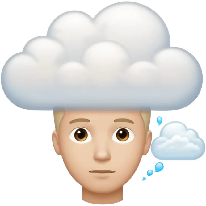 A thinking male person with a white thought cloud emoji
