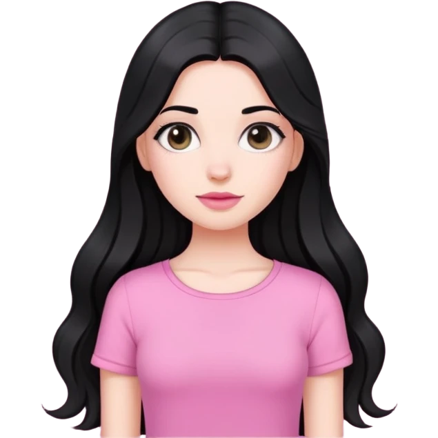 A white skin girl with black long hair and wearing a cute pink top emoji
