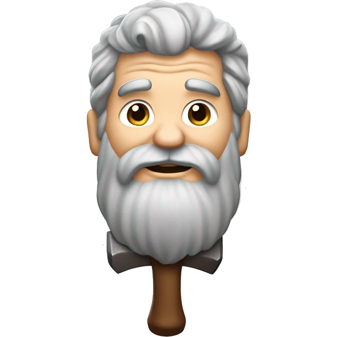 gray haired bearded dwarf face, holding a hammer emoji