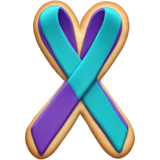 Purple teal Suicide awareness ribbon, cookie heart emoji