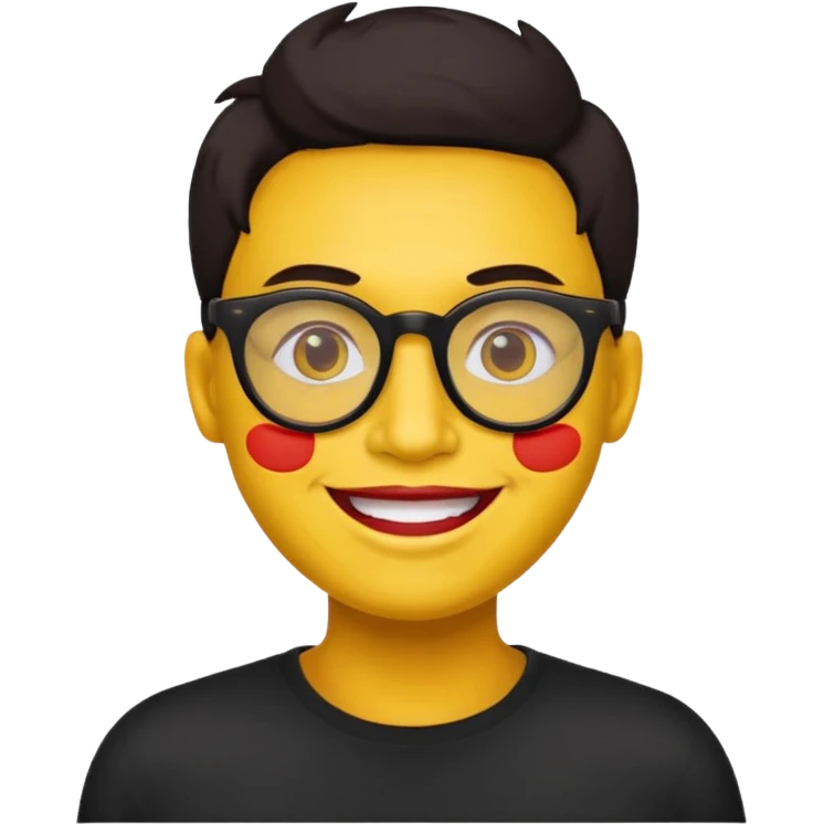 A simple yellow face smiling emoji with red lens glasses and black frames emoji