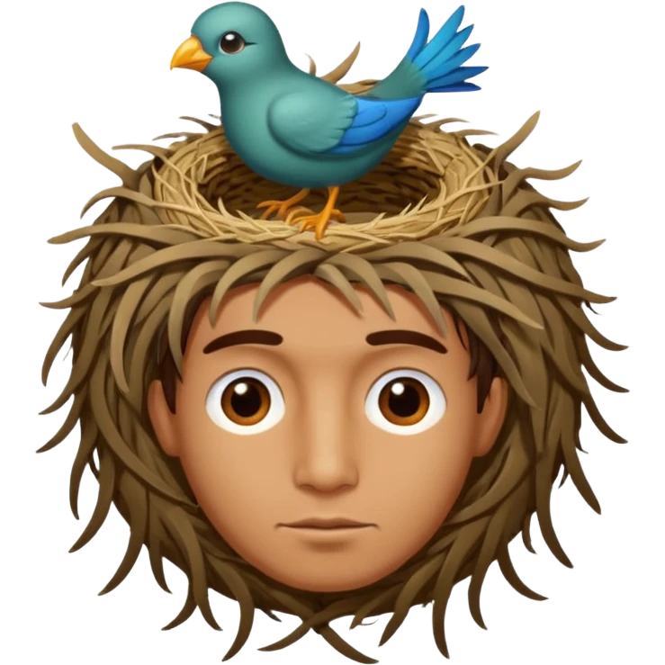 Man who has a birds nest on top of his head for hair emoji