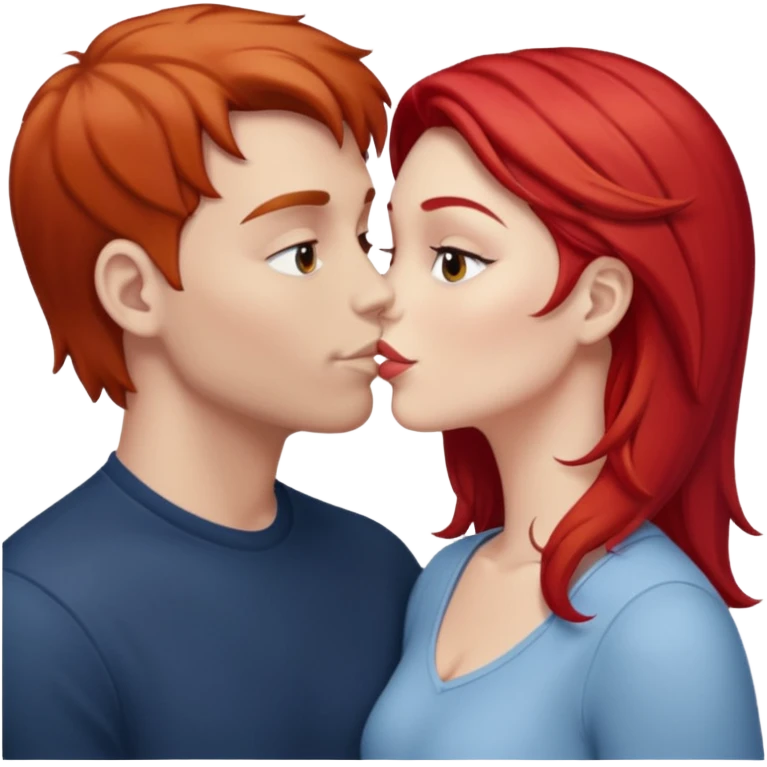 One white guy with brown hair and one white woman with red hair with no clothes kissing emoji