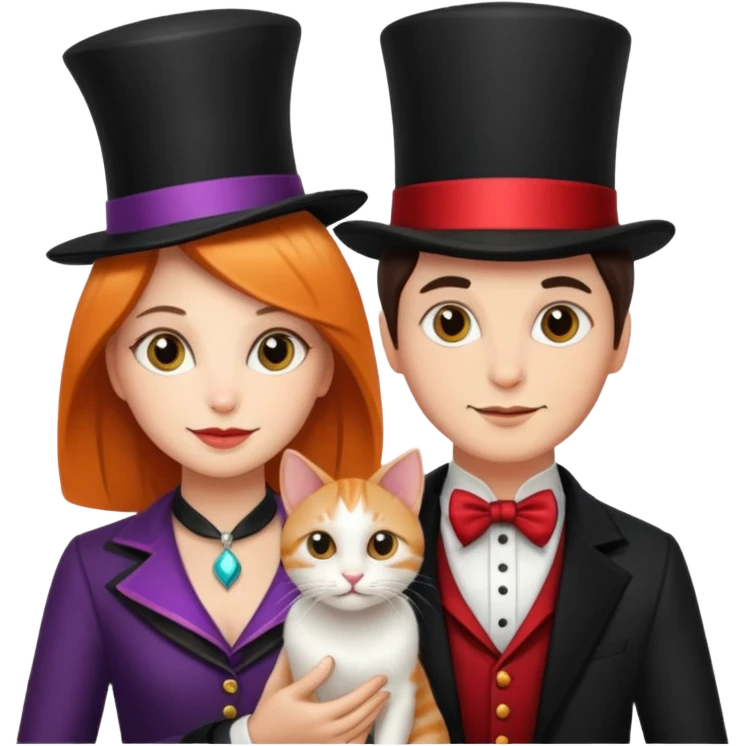 magician couple and their pet cat emoji