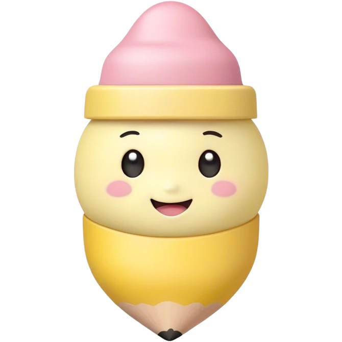 Cute Kawaii Fat Pencil, round and chunky, soft pastel yellow with a cute eraser cap, tiny winking face, glowing highlights, cheerful and ready for doodles! emoji