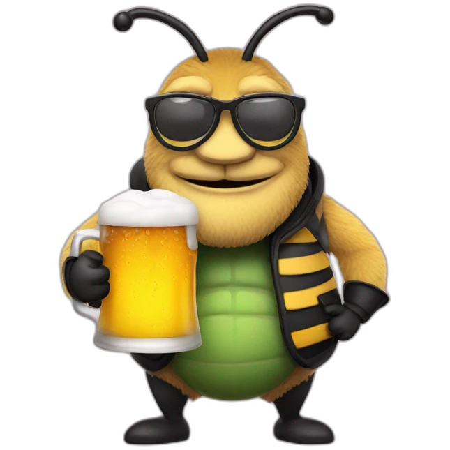 uncle bee with a beer belly and glasses and a beer in the hand emoji