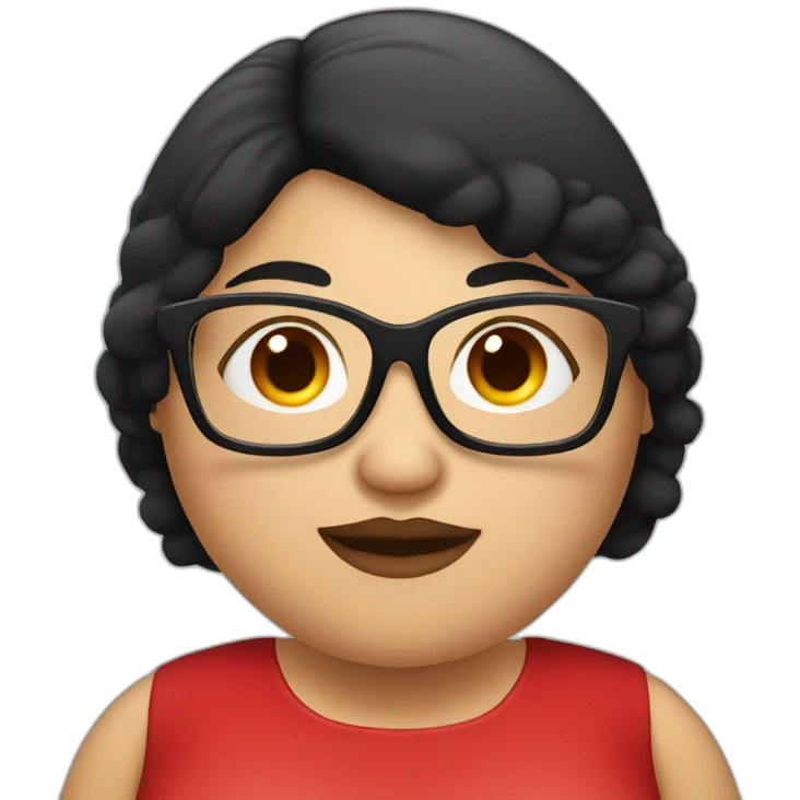 Fat woman with red dress with black hair with glasses emoji