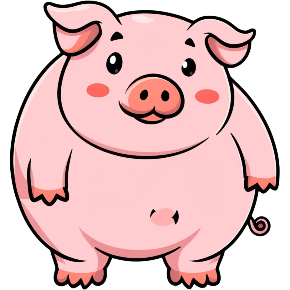 extremely obese pig, exaggerated roundness, cartoon style emoji