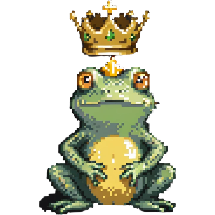 frog wearing a golden crown sitting pose emoji