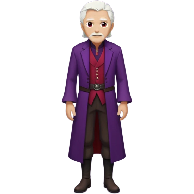 a white haired old man with purple eyes standing, full body, in Targaryen themed clothes, clothes are black and red themed HIS CLOTHES ARE NOT PURPLE  emoji