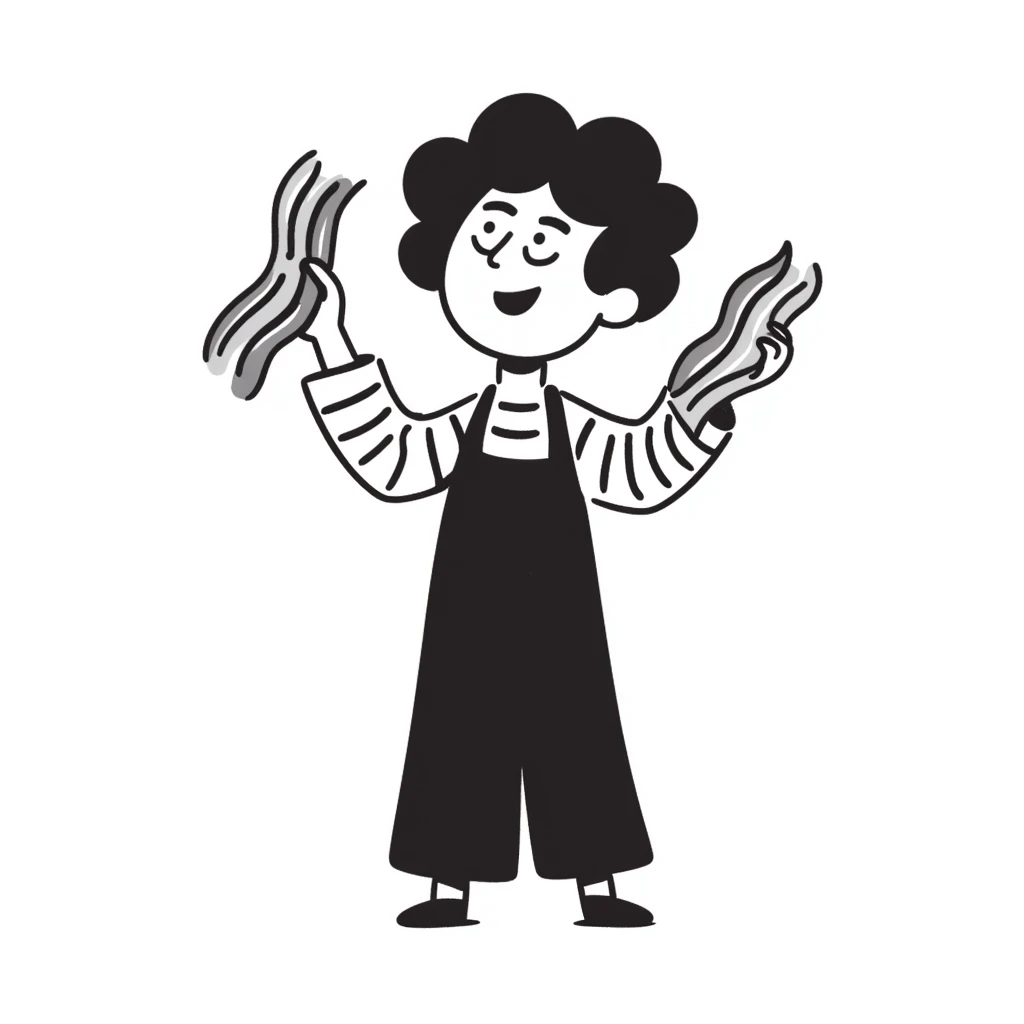 playful character with bacon emoji