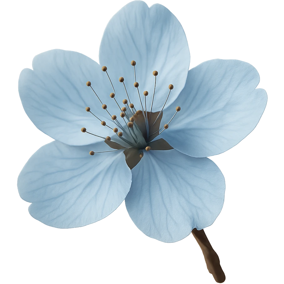 show realistic one blue cherry blossom, remove background emoji