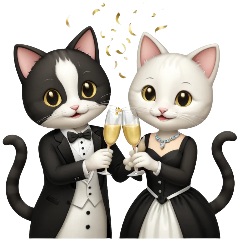 two happy cats getting married with champagne glasses emoji