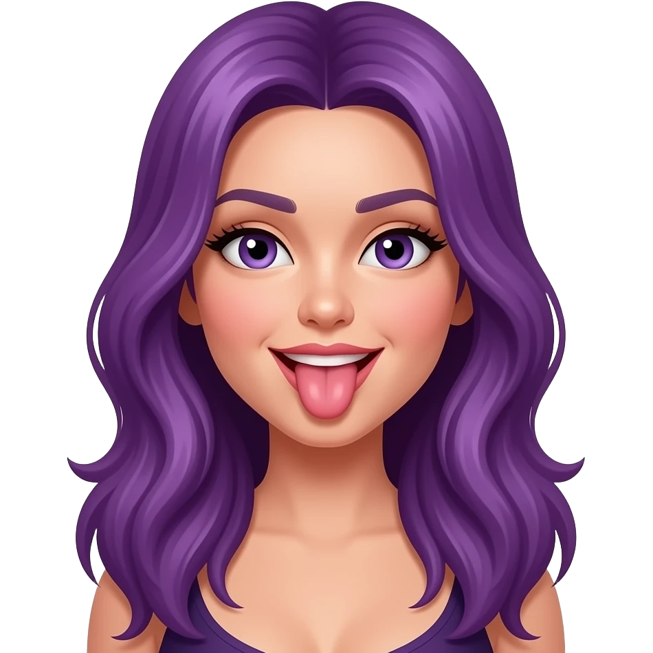sexy girl with long purple hair and purple shows her tongue emoji