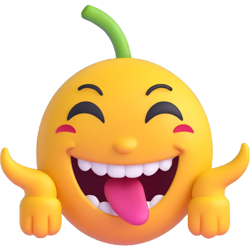 dirty, filthy, gross laughing emoji with crooked teeth, drooling, 3D emoji style emoji
