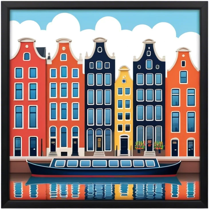 Cinematic Realistic Amsterdam Canal Houses Landmark Emoji, featuring narrow, gabled facades in vibrant colors. emoji