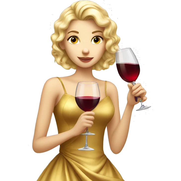 beautiful blond princess in a golden dress drinking wine emoji