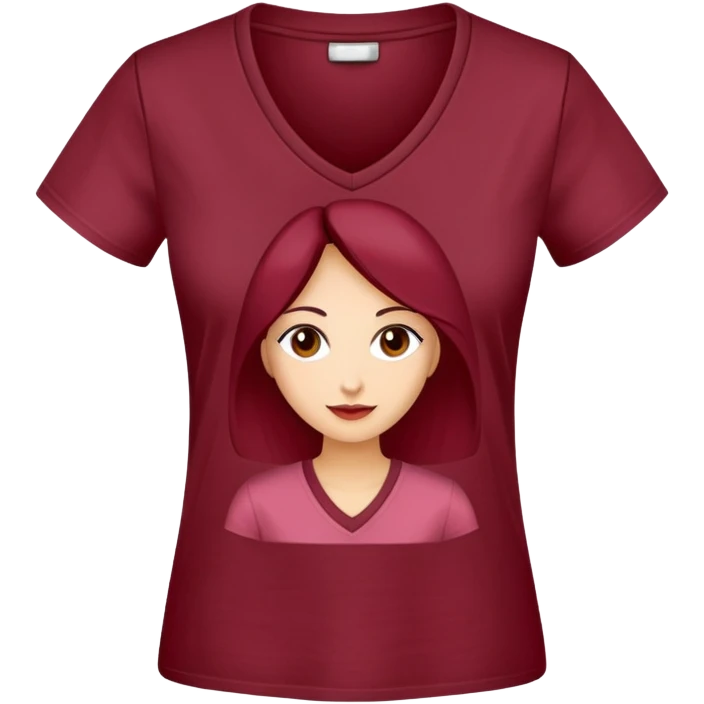 women's wine red cotton t-shirt with V-neck, feminine cut, no background, only the clothing item emoji