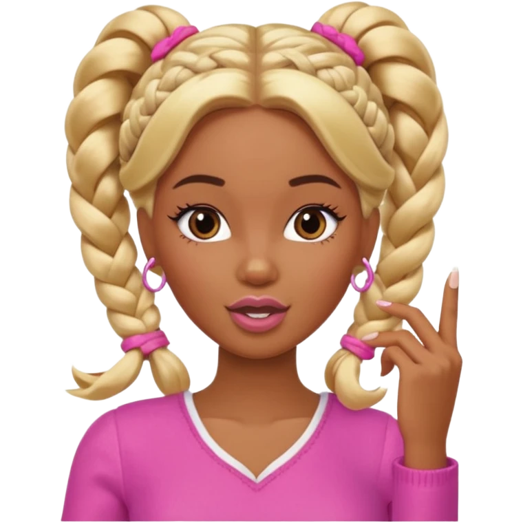 brown skin blonde barbie with two braids in front biting fingernail with long French tips  emoji