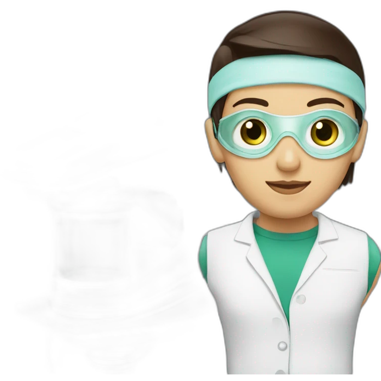 lasik eye surgery mask with dark brown straight hair green eyes emoji