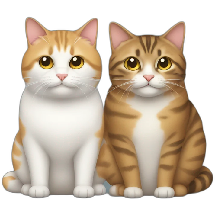 Two fat cats, one tabby and one white emoji