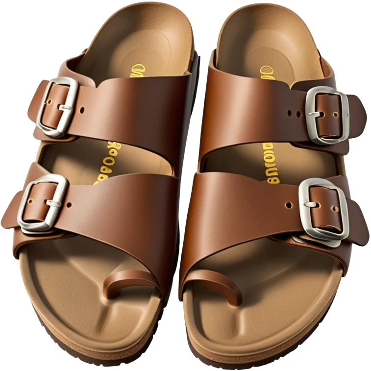 Brown Birkenstock sandals with double buckle emoji