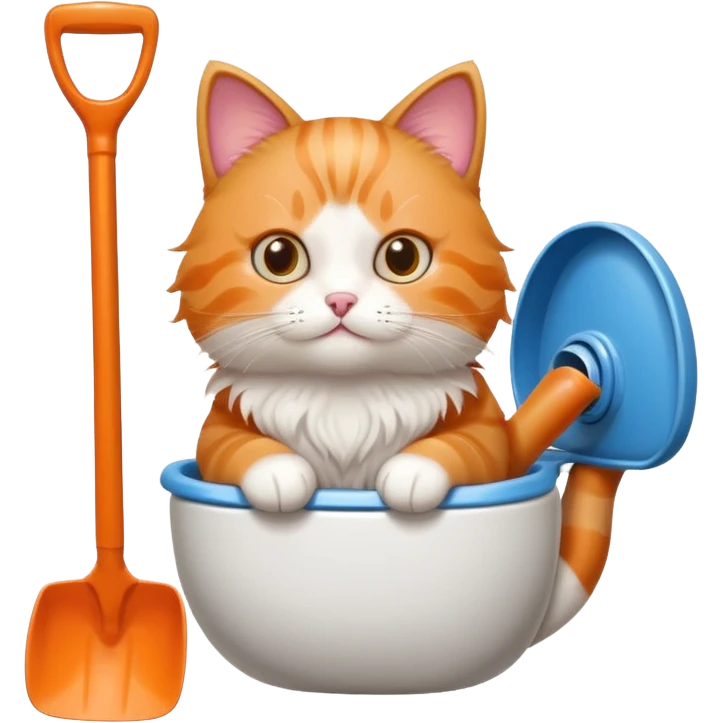 A very cute cat holding a toilet shovel emoji
