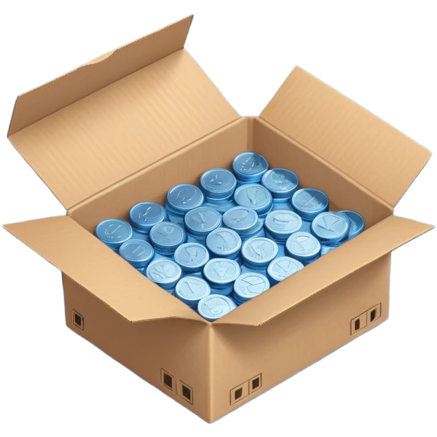 blue coins in a cardboard package emoji